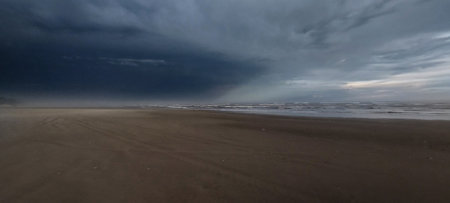 Panoramic view of stormy beach in brazilの写真素材