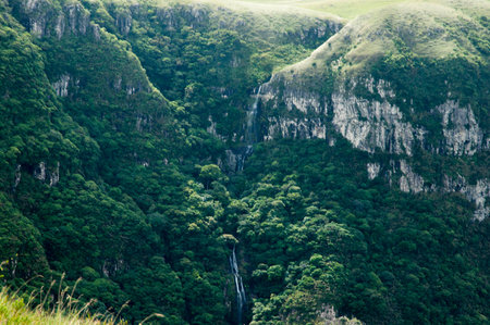Mountain landscape with waterfalls in the highlandsの写真素材