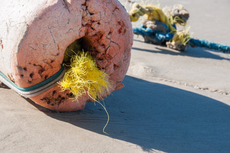 Closeup of a fishing net on a beach in the Canary Islands