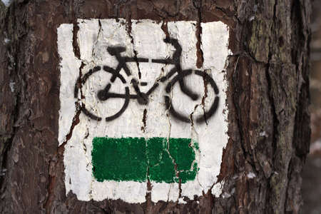 Marking paint of the touristic bike trail.の写真素材