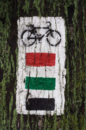 Marking paint of the touristic bike trail.の写真素材