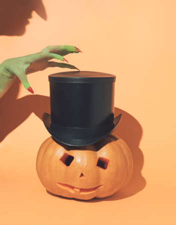 Pattern of green liquid and eyes leaking from the head of the skeleton. Holiday minimal concept.の写真素材