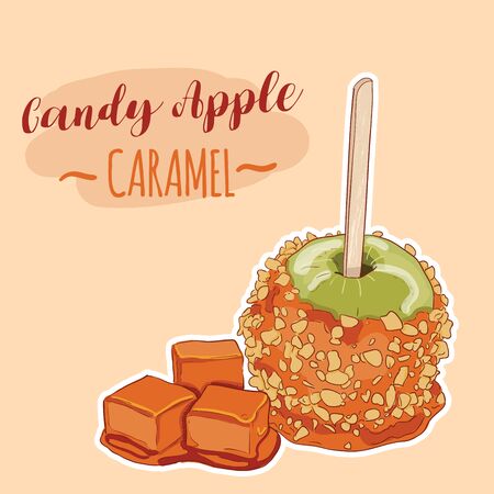 Hand Drawn Full Color Colorful Candy Green Apple Caramel Toffee Sweet Dessertのイラスト素材