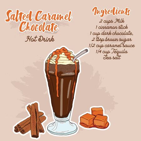 Hand Drawn Colorful Salted Caramel Hot Chocolate Drink Ingredients Recipeのイラスト素材