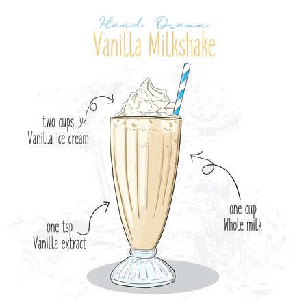Hand Drawn Colorful Vanilla Milkshake Summer Drink Recipeのイラスト素材