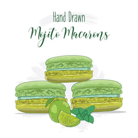 Hand drawn colorful french Macarons with Mojito flavorのイラスト素材