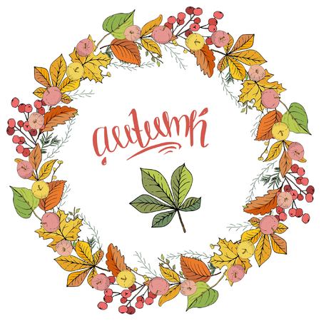 Colorful autumn wreath with letteringのイラスト素材