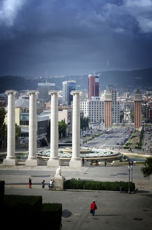 View on pillars from Muntjuic park,national art museumのeditorial素材