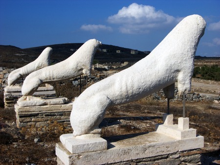 Roman Stone Lions statues in island Delos in Greece near Mykonosの写真素材