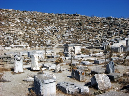 Architecture and details of historic city Delos near Mykonos , Greeceの写真素材