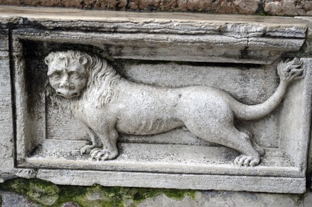 Architectural details on the facade of Basilica on St  Mark s square in Veniceの写真素材