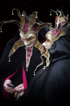 Venetian masks and costumes performance on St  Mark s squareのeditorial素材