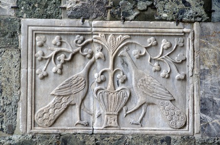 Architectural details on the facade of Basilica on St  Mark s square in Veniceの写真素材