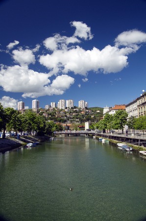 Rjecina River and Scyscrapers in Rijeka,Croatiaの写真素材