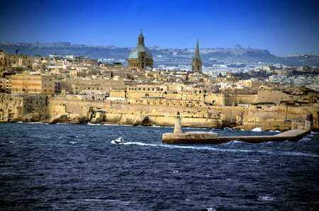 Lighthouse And Entrance to Valleta Harbour,Maltaのeditorial素材