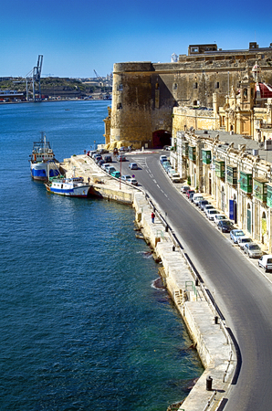 Skyline of the Maltese capital city Valletta in warm, late afternoonのeditorial素材