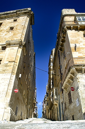 Traditional stone made building in Valletta,Maltaのeditorial素材