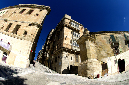 Traditional stone made building in Valletta,Maltaのeditorial素材