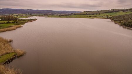 coghinas lake italy view from droneの写真素材