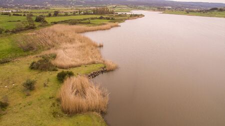 coghinas lake italy view from droneの写真素材