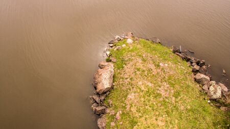coghinas lake italy view from droneの写真素材