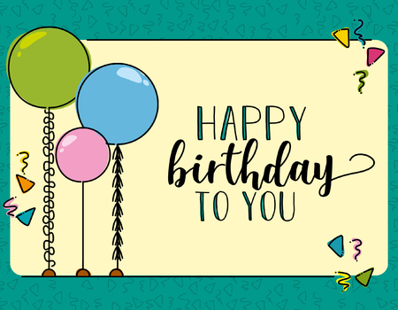 Happy Birthday card with balloons and confettiのイラスト素材