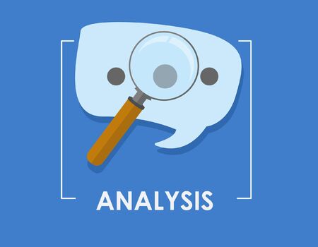 vector of a magnifying glass over conversation bubble on blue backgroundのイラスト素材