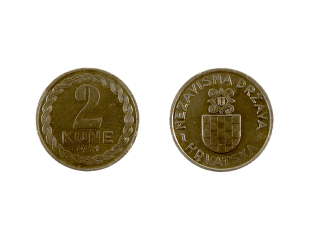 2 Kune 1941 coin isolated on white background. The kuna is the currency of NDH.It is subdivided into 100 banica.の写真素材