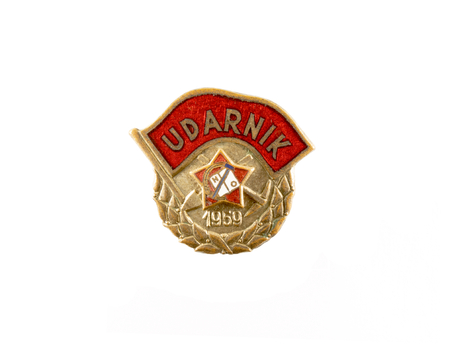 Badge of Youth work actions in yugoslavia in year 1959 isolated on white background.の写真素材