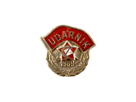 Badge of Youth work actions in yugoslavia in year 1969 isolated on white background.の写真素材