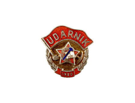 Badge of Youth work actions in yugoslavia in year 1980 isolated on white background.の写真素材