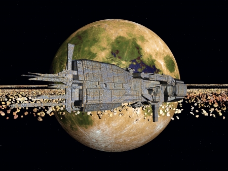 Alien Planet with Alien Spaceshipの写真素材