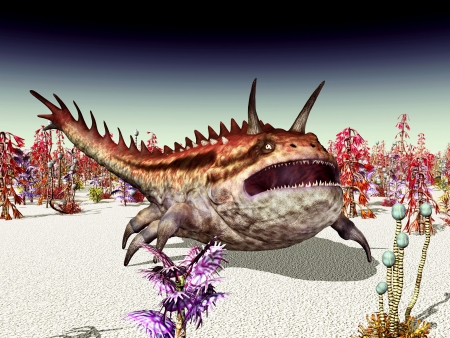 Alien Planet with Alien Creatureの写真素材