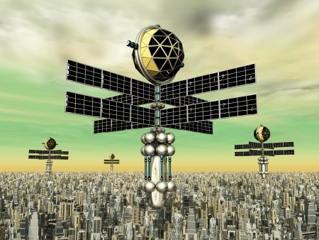 Earth Atmosphere with Alien Spacecraftsの写真素材