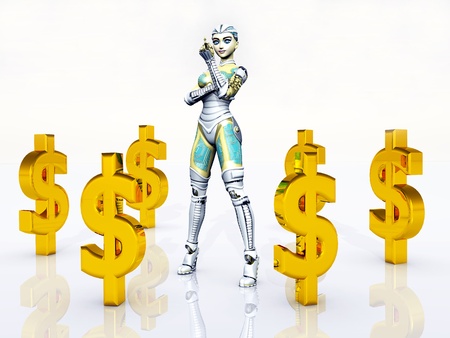 Female Robot with Dollar Signsの写真素材