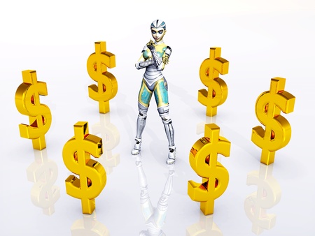 Female Robot with Dollar Signsの写真素材