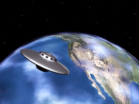 The Earth and Alien Spaceshipの写真素材