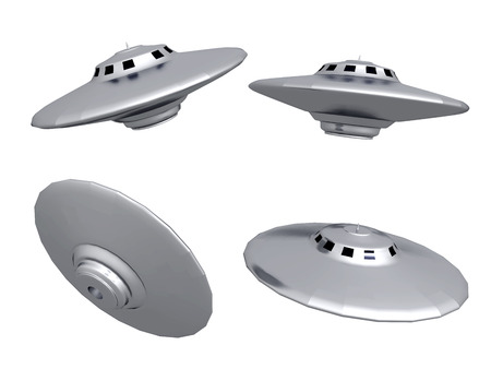 Alien Spacecrafts isolated on whiteの写真素材