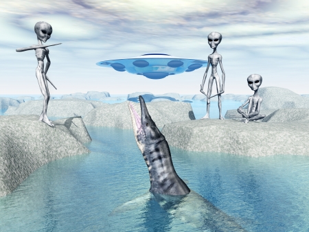 Aliens on Earth discover a Liopleurodonの写真素材