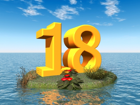 The Number 18 in an Ocean Landscapeの写真素材