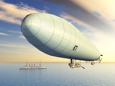 German Airship and German Light Cruiser from the First World Warの写真素材