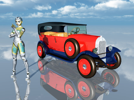 Female Robot and French Automobile from the 1920sの写真素材