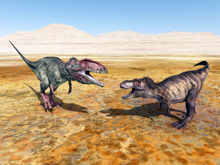 Giganotosaurus and Tyrannosaurus Rexの写真素材
