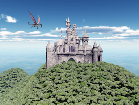 Castle and Flying Dragonの写真素材