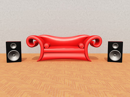 Red Couch and Speaker Boxesの写真素材