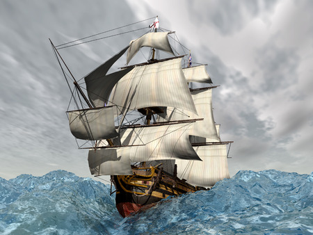 Big ship in the stormy oceanの写真素材