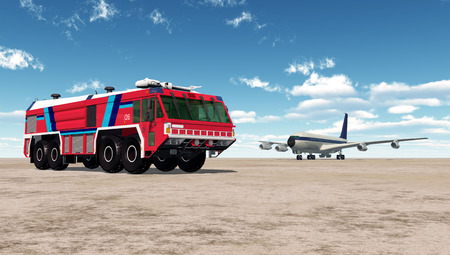 Airport Fire Truck and Airlinerの写真素材