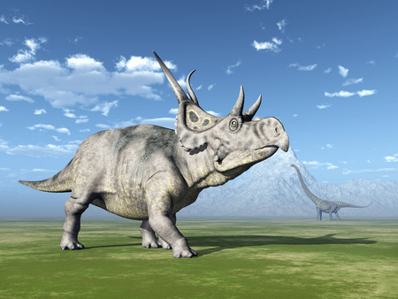 The Dinosaurs Diabloceratops and Mamenchisaurusの写真素材