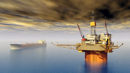 Supertanker and Oil Platformの写真素材