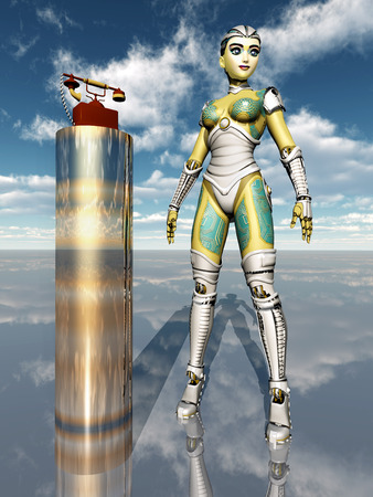 Female robot and telephoneの写真素材